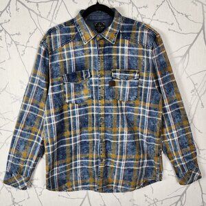 Point Zero Washed Blue Plaid Cotton Button Front Western Shirt